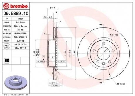 Гальмівний диск BREMBO 09588910