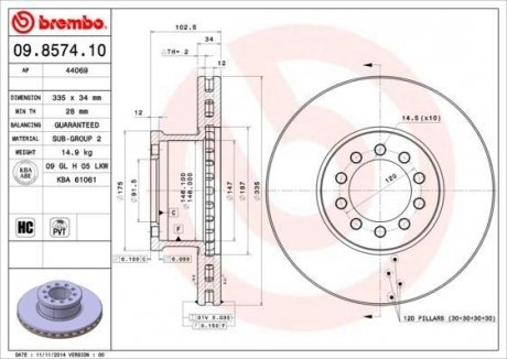 Тормозной диск BREMBO 09857410