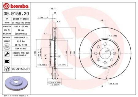 Диск тормозной BREMBO 09.9159.21 (фото 1)