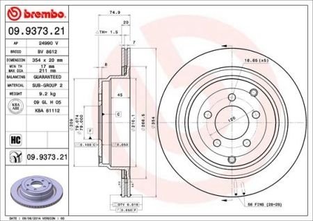 Диск тормозной BREMBO 09937321 (фото 1)