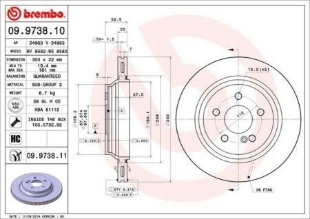 Тормозной диск BREMBO 09973811 (фото 1)