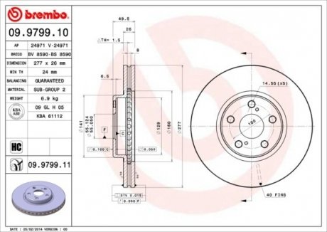 Диск тормозной BREMBO 09.9799.10 (фото 1)