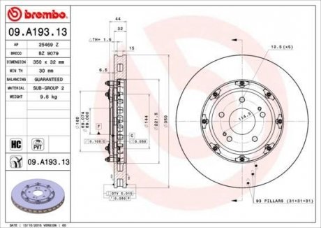 Тормозной диск BREMBO 09.A193.13 (фото 1)