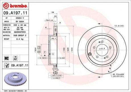 Диск гальмівнийTYL MITSUBISHI LANCER EVO 08- BREMBO 09A19711