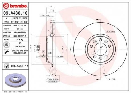 Тормозной диск BREMBO 09A43010