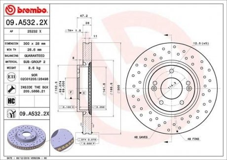 Диск тормознойPRZ XTRA HYUNDAI I30 07- BREMBO 09A5322X