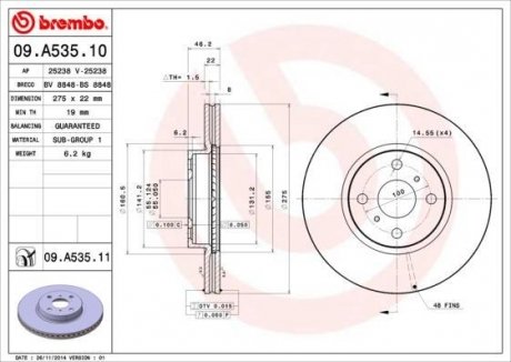 Диск тормозной BREMBO 09A53511 (фото 1)