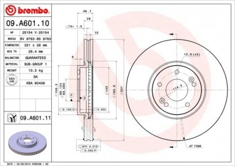 Тормозной диск BREMBO 09A60110 (фото 1)