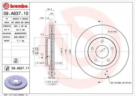 Тормозной диск BREMBO 09A63710