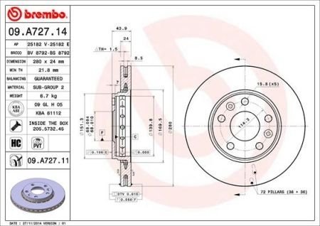 Гальмівний диск BREMBO 09A72714