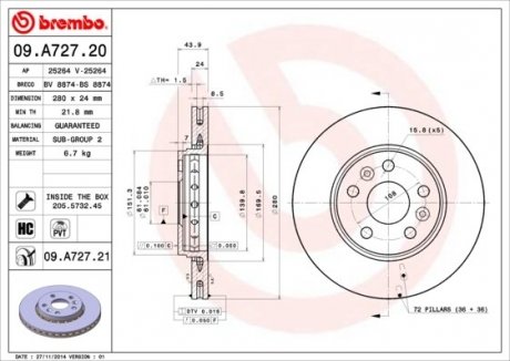 Диск гальмівний BREMBO 09A72721