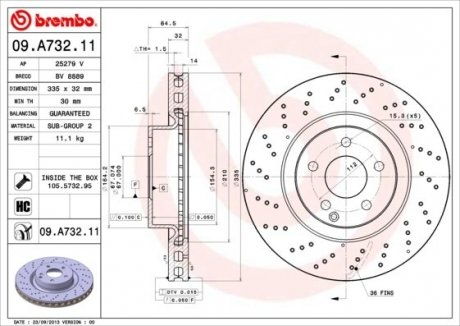 Диск тормозной передний BREMBO 09A73211