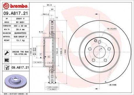 Тормозной диск BREMBO 09.A817.21 (фото 1)