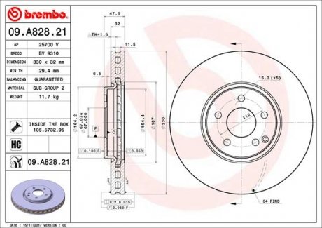 Диск гальмівний BREMBO 09A82821 (фото 1)