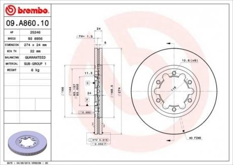 Гальмівний диск BREMBO 09A86010