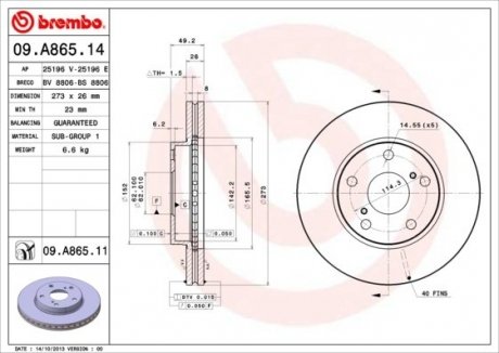 Диск тормозной BREMBO 09A86511 (фото 1)