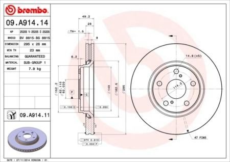 Тормозной диск BREMBO 09.A914.14 (фото 1)