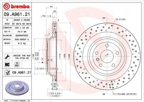 Диск тормозной ML W166 11-ty nawiercana BREMBO 09A96121