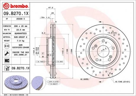 Тормозные диски BREMBO 09B2701X (фото 1)