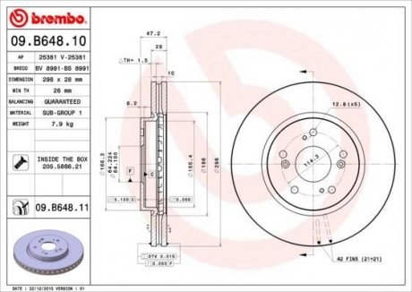 Диск тормозной BREMBO 09B64810 (фото 1)