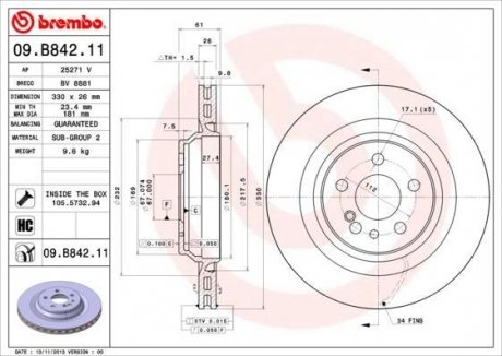 Диск тормозной BREMBO 09B84211 (фото 1)