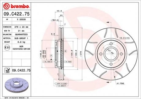 Диск тормозной MAX PRZOD BREMBO 09C42275