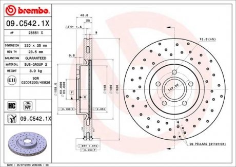 Тормозной диск BREMBO 09.C542.1X (фото 1)