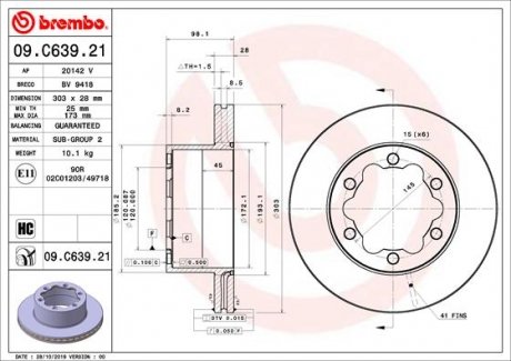 Гальмівний диск BREMBO 09.C639.21 (фото 1)