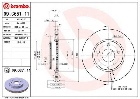 Диск тормозной BREMBO 09C65111