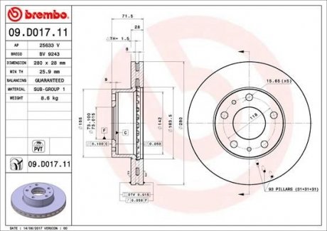 Диск тормозной BREMBO 09.D017.11