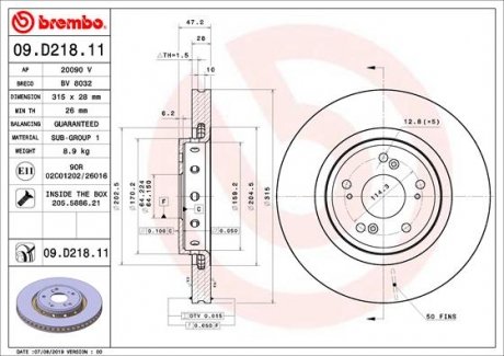 Гальмівний диск BREMBO 09.D218.11 (фото 1)