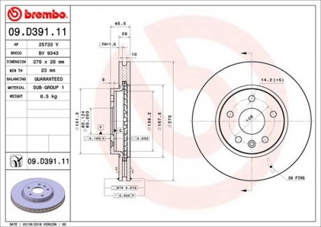 Диск тормозной передний BREMBO 09D39111