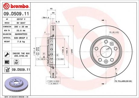 Диск гальмівний KANGOO tyі BREMBO 09D50911 (фото 1)