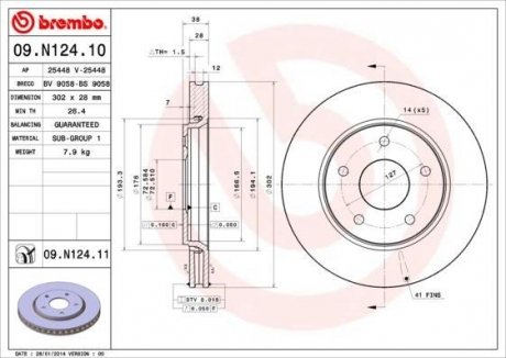 Диск гальмівний FREEMONT G.VOYAGER 12- њr.302mm BREMBO 09N12411 (фото 1)