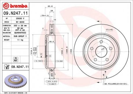 Диск тормозной BREMBO 09N24711 (фото 1)