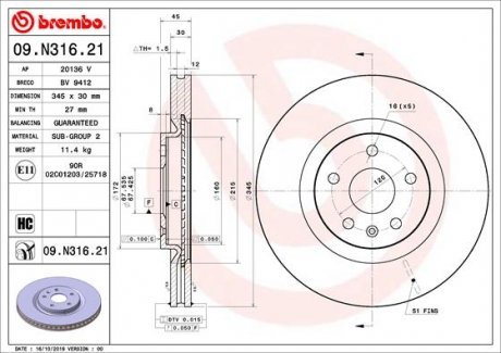 Тормозной диск BREMBO 09.N316.21