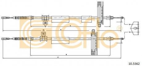 Трос ручного гальма зад. Ford Focus/C-max 3/03-04 (дискові гальма) 1770/1590x2 COFLE 105362 (фото 1)