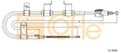 Трос ручного тормоза зад. Gets 5doors 03-Л. (барабан/кроме) CRDi) (1610/1363) COFLE 17.2542