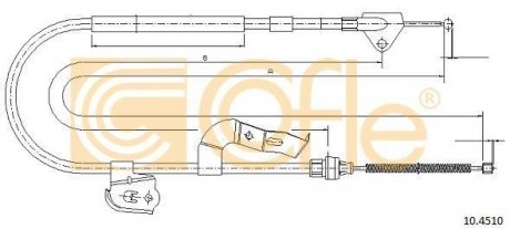 Трос ручника (задній) (R) Citroen C1/Peugeot 107/Toyota Augo 05- (1480/1235mm) COFLE 92104510