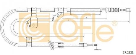 Трос ручника (задній) (R) Mitsubishi Colt/Smart Forfour 04-12 (1570/1420mm) COFLE 92172121 (фото 1)