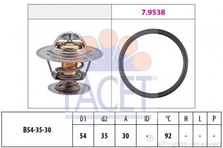 Термостат Opel Omega A/Ascona B/Ford Scorpio/Volvo S60/S70/V70 2.0-3.0 i/D -98 (92 C) FACET 7.8279