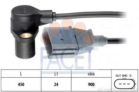 Датчик оборотов коленвала t / Audi A4/A6 / Skoda Octavia 1.8-3.0 96-10 FACET 9.0205 (фото 1)