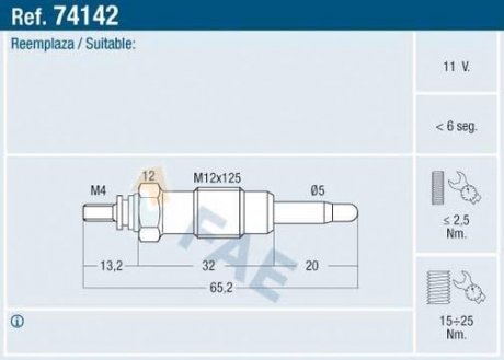 Свеча накаливания FAE 74142