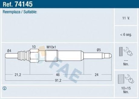 Свеча накаливания FAE 74145