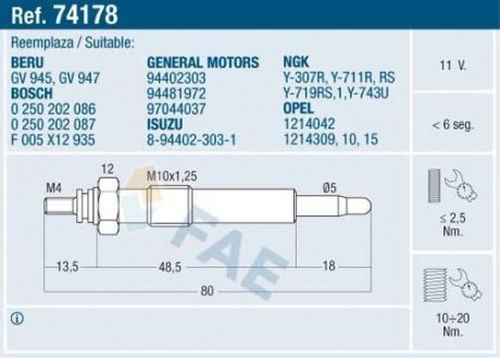 СВЕЧКА РАЗЖАРЕНИЯ FAE 74178