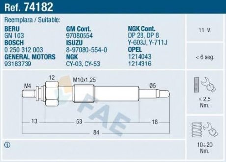 СВЕЧКА РАЗЖАРЕНИЯ FAE 74182