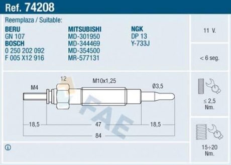 СВЕЧКА РАЗЖАРЕНИЯ FAE 74208