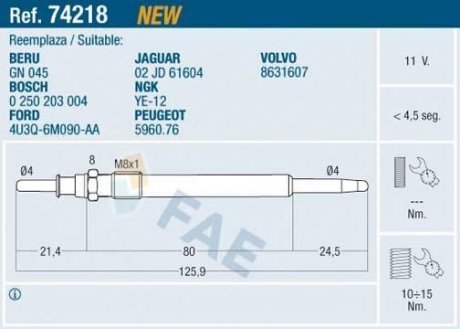 Свіча розжарювання FAE 74218