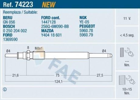 Свеча накаливания FAE 74223