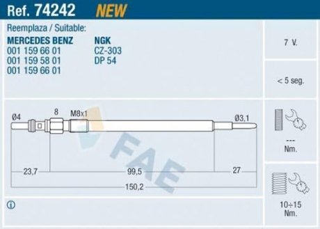 Свічка розжарювання FAE 74242